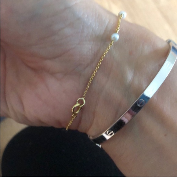 14K Gold + Black Onyx w/ double-sided Diamonds on stationed Pearl chain bracelet - Picture 13 of 14